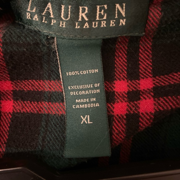 Lauren Ralph Lauren Red and Green Plaid Pajamas 100% Cotton w/gold emblem Xlarge - Picture 3 of 11